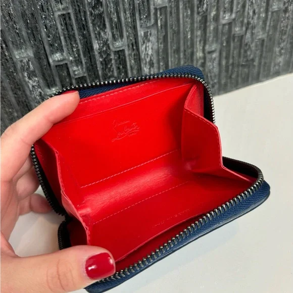 💙Christian Louboutin Panettone Blue Leather Multi Stud Spike Zip Wallet - Picture 11 of 14